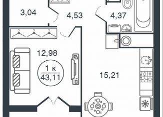 Продается 1-комнатная квартира, 43.1 м2, Тверская область