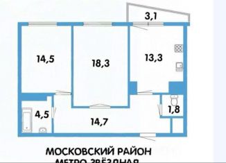 2-комнатная квартира на продажу, 67.1 м2, Санкт-Петербург, проспект Космонавтов, 61к1, метро Московская