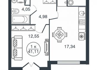 Продаю 1-комнатную квартиру, 41.1 м2, Тверь, Московский район