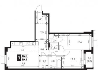 Продается 2-ком. квартира, 89.3 м2, Москва, метро Черкизовская