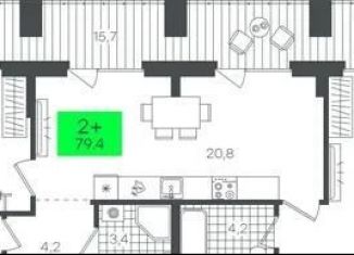 Продам 2-ком. квартиру, 79.5 м2, Тюмень, улица Василия Малкова, 5