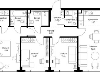 Трехкомнатная квартира на продажу, 84.5 м2, Москва, проспект Мира, 186Ас1