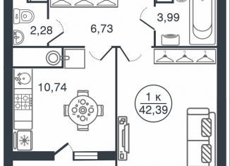 1-ком. квартира на продажу, 42.4 м2, Тверь, Московский район