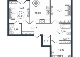 Продается 3-ком. квартира, 84.7 м2, Тверь