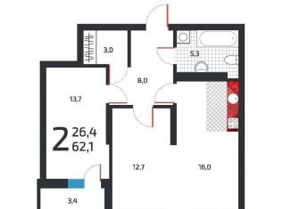 Продажа 2-комнатной квартиры, 60.4 м2, Уфа, улица Подполковника Недошивина, 9, Кировский район