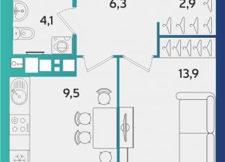 1-комнатная квартира на продажу, 37.9 м2, Удмуртия, улица Архитектора П.П. Берша, 44