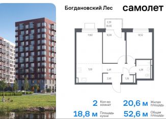 Двухкомнатная квартира на продажу, 52.6 м2, Ленинский городской округ, жилой комплекс Богдановский Лес, 7.3