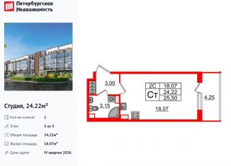 Продается квартира студия, 24.2 м2, Санкт-Петербург, муниципальный округ Пулковский Меридиан