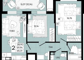 Продается двухкомнатная квартира, 65 м2, Краснодарский край