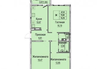 Трехкомнатная квартира на продажу, 76.6 м2, Нижний Новгород