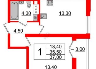 Продается 1-комнатная квартира, 37 м2, Санкт-Петербург, муниципальный округ № 54, улица Дыбенко, 3