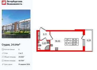 Продам квартиру студию, 24.6 м2, Санкт-Петербург, Московский район