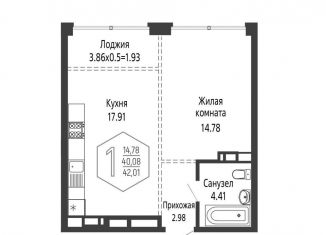 Однокомнатная квартира на продажу, 42 м2, Краснодарский край