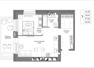 Продам 1-ком. квартиру, 47.6 м2, Калуга