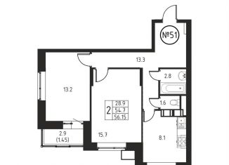 Продаю 2-ком. квартиру, 56.2 м2, Домодедово