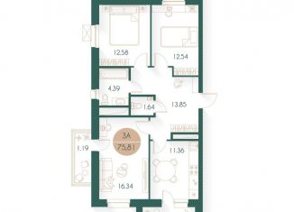 Трехкомнатная квартира на продажу, 75.8 м2, Казань