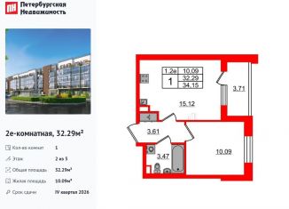 Однокомнатная квартира на продажу, 32.3 м2, Санкт-Петербург, метро Звёздная