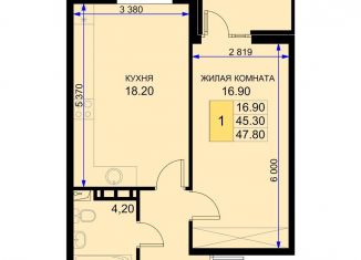 1-комнатная квартира на продажу, 47.8 м2, Краснодарский край, Екатерининская улица, 3к2