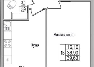 1-комнатная квартира на продажу, 39.6 м2, деревня Борисовичи, улица Героя России Досягаева, 4