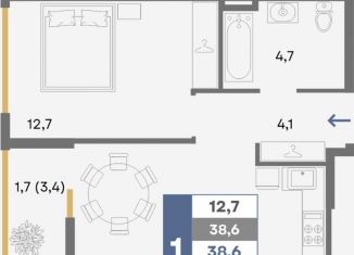 Продам 1-комнатную квартиру, 38.6 м2, Симферополь, улица Никанорова, 4В