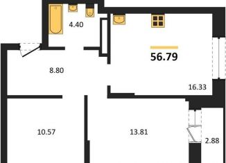 Продается двухкомнатная квартира, 56.8 м2, Новосибирск, Калининский район