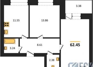 Продается 2-комнатная квартира, 62.4 м2, Воронеж, Советский район, улица Курчатова, 26Б