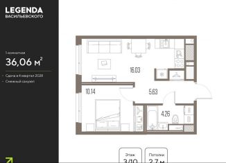 Продажа 1-комнатной квартиры, 36.1 м2, Санкт-Петербург, метро Василеостровская