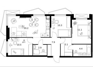 Продажа 3-комнатной квартиры, 72.4 м2, Москва, метро Озёрная