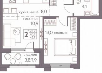 Продается двухкомнатная квартира, 42.7 м2, Пермь, Серебристая улица, 3, ЖК Погода