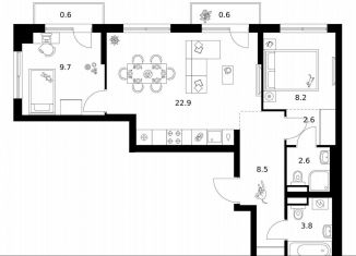 Продам 2-ком. квартиру, 59.5 м2, Москва, метро Мичуринский проспект