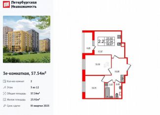 2-комнатная квартира на продажу, 57.5 м2, Санкт-Петербург, муниципальный округ Коломяги