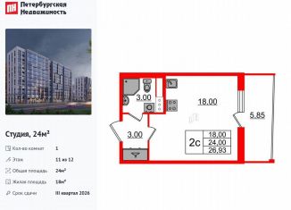 Квартира на продажу студия, 24 м2, Санкт-Петербург, метро Парнас