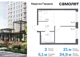 Продажа двухкомнатной квартиры, 34.9 м2, Москва, жилой комплекс Квартал Герцена, к2, район Бирюлёво Восточное