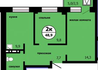 Продается двухкомнатная квартира, 48.6 м2, Красноярск, Свердловский район, улица Светлова, 7/1