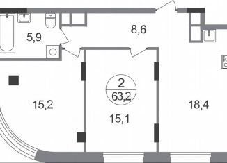 Продается 2-комнатная квартира, 63.2 м2, Московская область