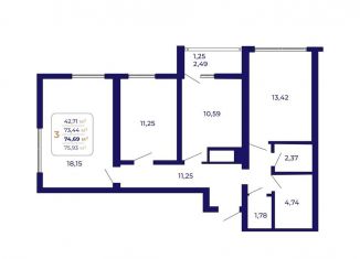 Продается трехкомнатная квартира, 74.7 м2, Уфа, Ленинский район