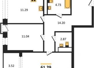 Продам 2-ком. квартиру, 61.3 м2, Воронежская область, набережная Чуева, 7