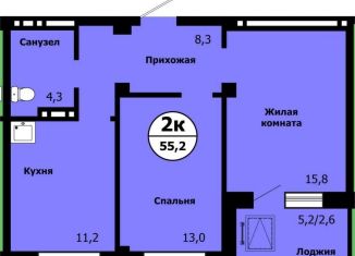 Продажа двухкомнатной квартиры, 55.2 м2, Красноярский край, улица Лесников, 41Б