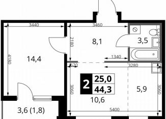 Продажа 2-ком. квартиры, 44.3 м2, Смоленская область, Киевское шоссе, 1