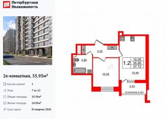 Однокомнатная квартира на продажу, 36 м2, Санкт-Петербург, муниципальный округ Новоизмайловское, Кубинская улица, 78к2