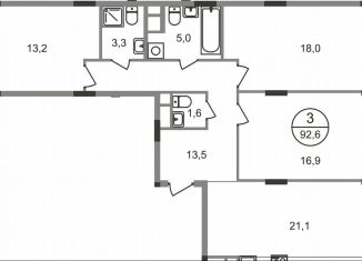 Трехкомнатная квартира на продажу, 92.6 м2, Московская область