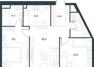 Продажа 3-комнатной квартиры, 66.8 м2, Москва, Профсоюзная улица, 2/22