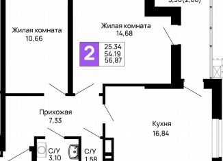 Продаю 2-ком. квартиру, 56 м2, Майкоп, Индустриальная улица, 2