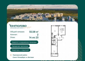 Продажа 2-ком. квартиры, 55.6 м2, Санкт-Петербург, Ивинская улица, 5к1