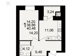 1-комнатная квартира на продажу, 40.5 м2, Рязань, улица Княжье Поле, 10, ЖК Видный