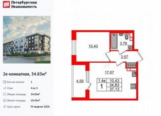 Продается 1-ком. квартира, 34.8 м2, Санкт-Петербург, Московский район