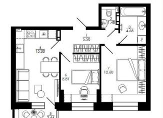 Продажа 2-комнатной квартиры, 52.9 м2, Липецк, улица Е.И. Замятина, 4В