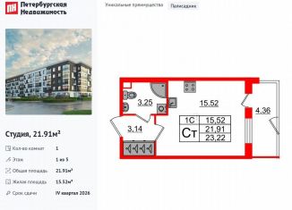 Квартира на продажу студия, 21.9 м2, Санкт-Петербург, Московский район