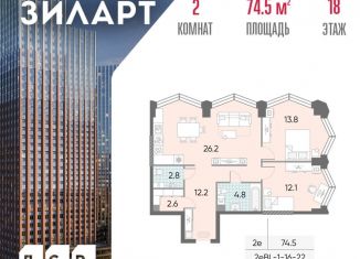 Продаю 2-комнатную квартиру, 74.5 м2, Москва, Даниловский район, жилой комплекс Зиларт, 21/22