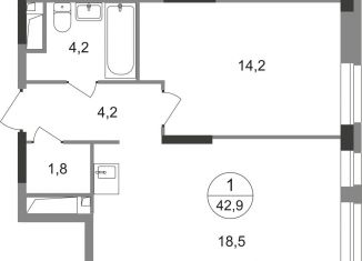 Продажа 1-комнатной квартиры, 42.9 м2, Московский, ЖК Первый Московский